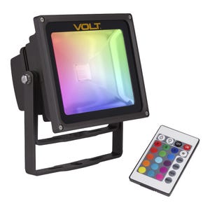 VOLT®120V RGBW 15W集成LED泛光灯，轭架安装彩色遥控器