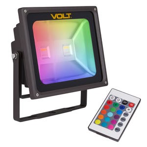 VOLT®120V RGBW 30W集成LED泛光灯，轭座带彩色遥控器。